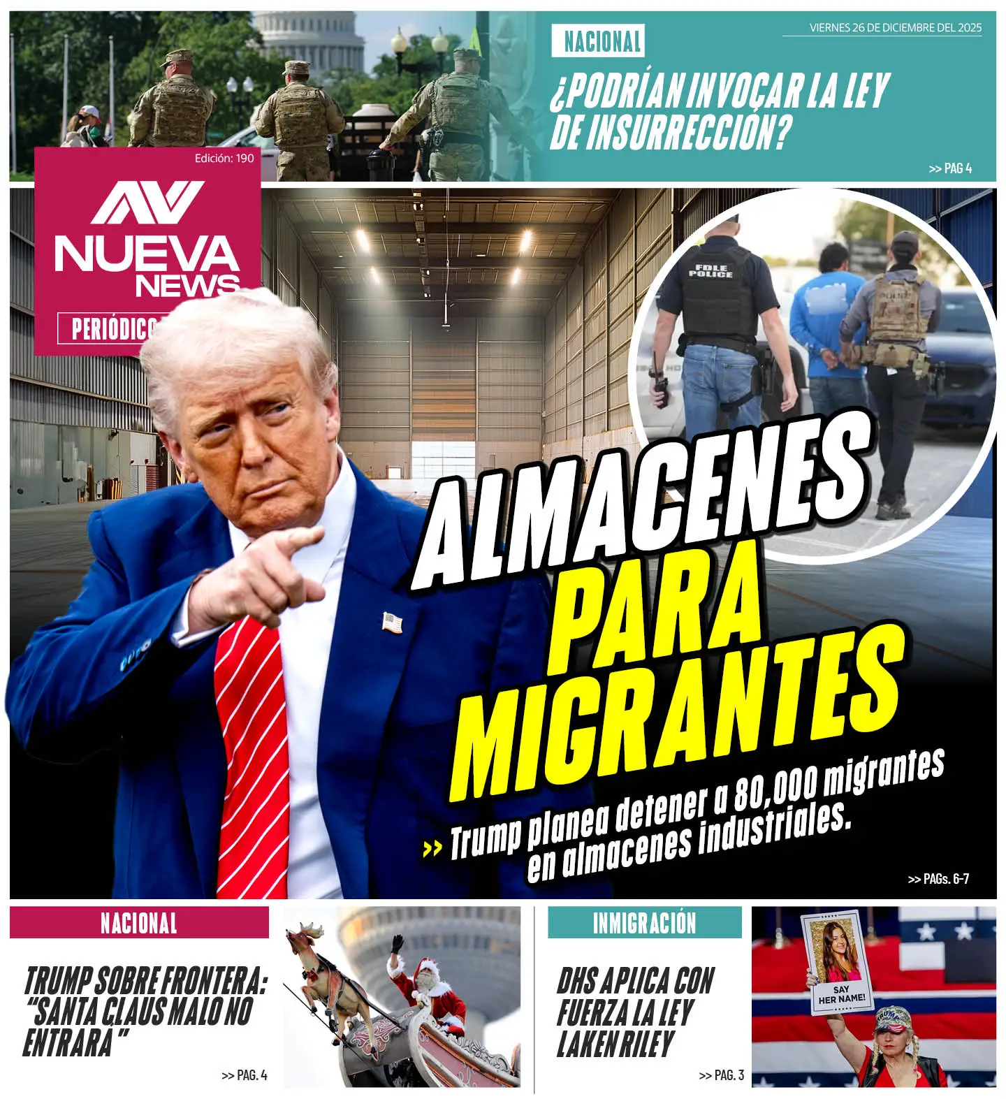 EN PORTADA: ALMACENES PARA MIGRANTES Trump planea detener a 80,000 migrantes en almacenes industriales.